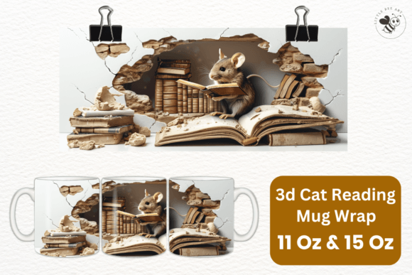Download 3d Cat Reading Mug Wrap Template - No 19 - Mug wrap Collection