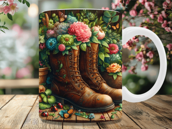 Download Floral Hiking Boots Garden Mug Wrap - Mug wrap Collection