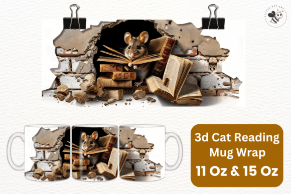 Download 3d Cat Reading Mug Wrap Template - No 12 - Mug wrap Collection
