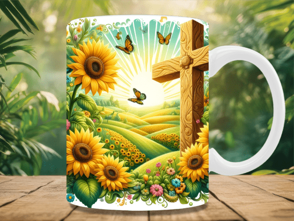 Download Sunflower Religious Cross Mug Wrap PNG - Mug wrap Collection