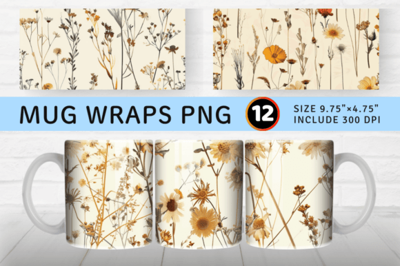Download Wildflower Dried Vintage Flower Mug Wrap - Mug wrap Collection