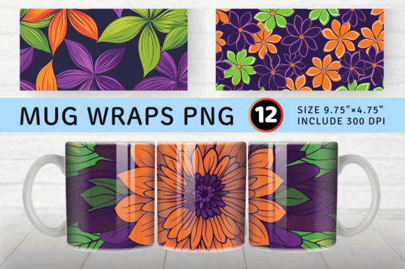Download Purple Orange &amp; Green Flower Mug Wrap Su - Mug wrap Collection