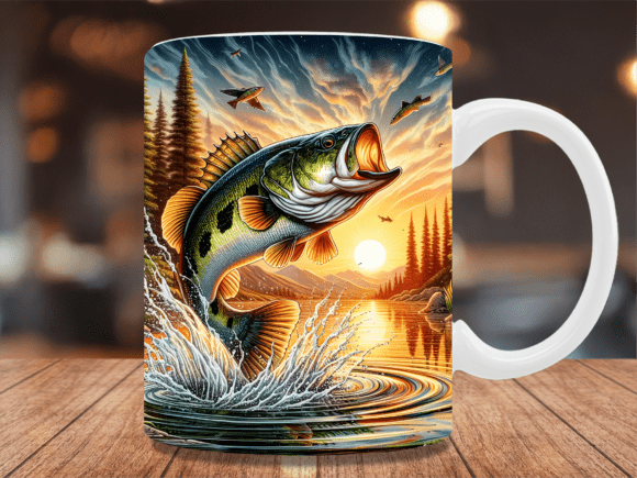 Download Largemouth Bass Fishing Sunset Mug Wrap - Mug wrap Collection