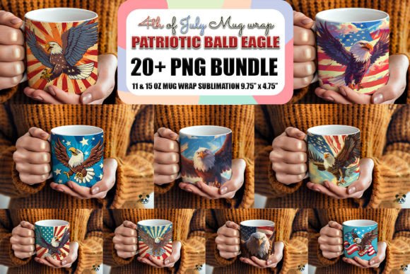Download 4th of July Bald Eagle Mug Wrap Bundle - Mug wrap Collection
