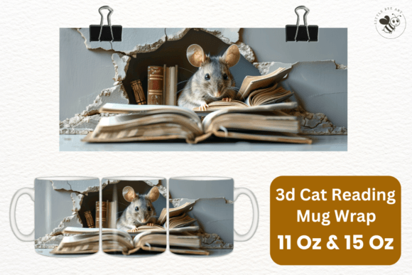 Download 3d Cat Reading Mug Wrap Template - No 17 - Mug wrap Collection