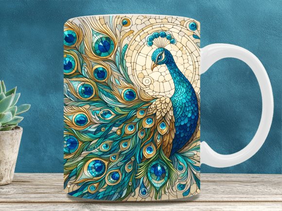 Download Stained Glass Peacock Feather Mug Wrap - Mug wrap Collection