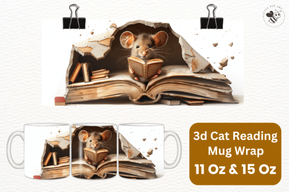 Download 3d Cat Reading Mug Wrap Template - No 11 - Mug wrap Collection