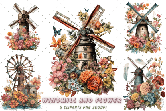 Download Vintage Windmill and Flower Sublimation - Flower sublimation Collection
