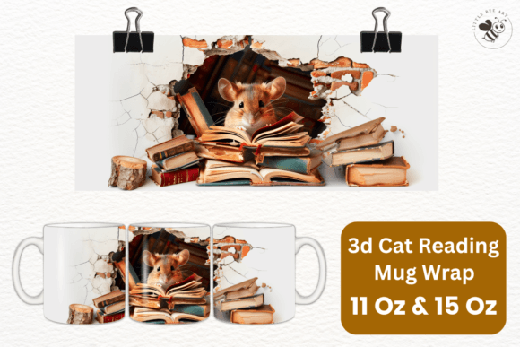 Download 3d Cat Reading Mug Wrap Template - No 16 - Mug wrap Collection