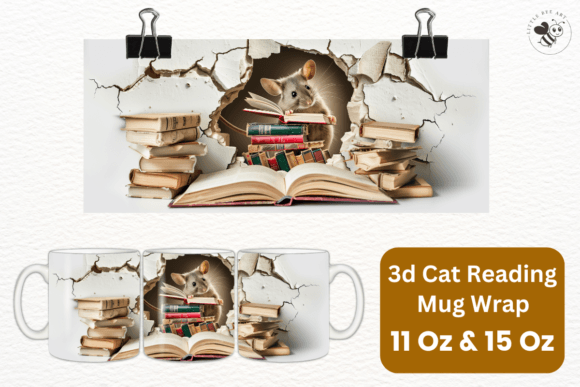 Download 3d Cat Reading Mug Wrap Template - No 14 - Mug wrap Collection