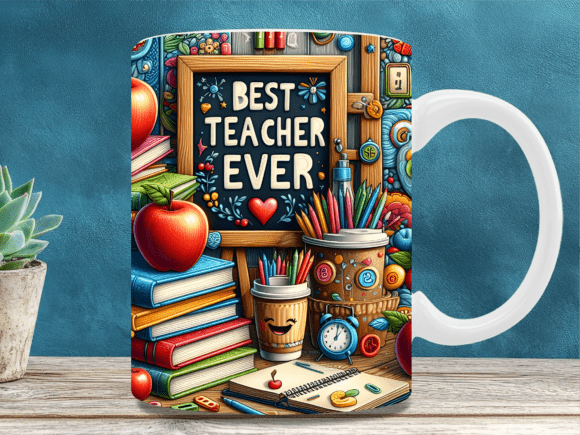 Download Best Teacher Ever School Mug Wrap Png - Mug wrap Collection