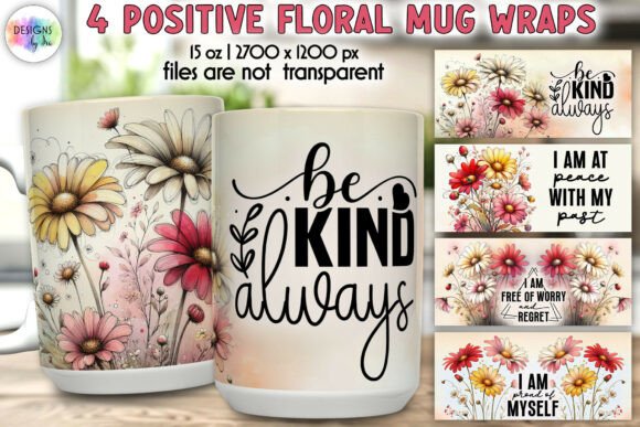 Download Positive Quotes Floral Mug Wrap Designs - Mug wrap Collection