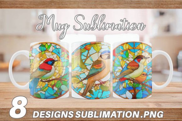 Download Stained Glass Bird Illustration Mug Wrap - Mug wrap Collection