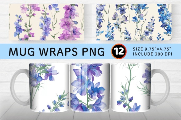 Download Watercolor Larkspur Flower Mug Wrap Subl - Mug wrap Collection