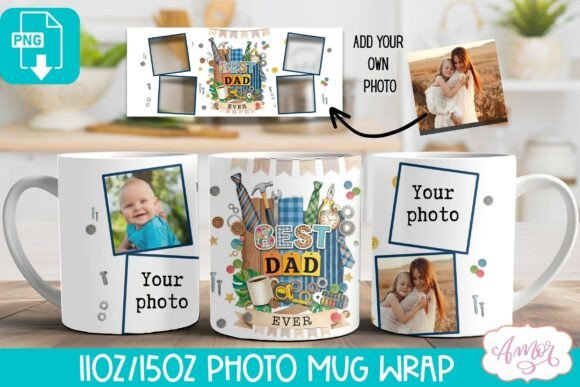 Download Best Dad Ever Photo Mug Wrap PNG - Mug wrap Collection