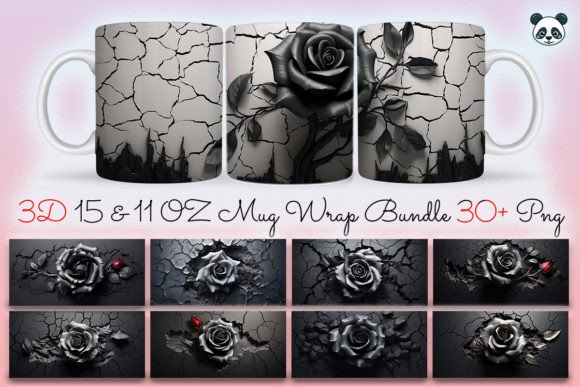Download 3D Black Rose Mug Wrap Bundle - Mug wrap Collection