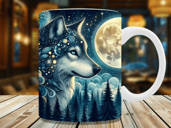 Download Celestial Full Moon Mystic Wolf Mug Wrap - Mug wrap Collection